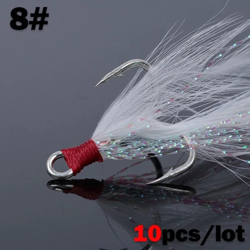 OUTKIT 10 pièces leurre triple crochets 4X force avec plume matériel de pêche crochet plus fort en a