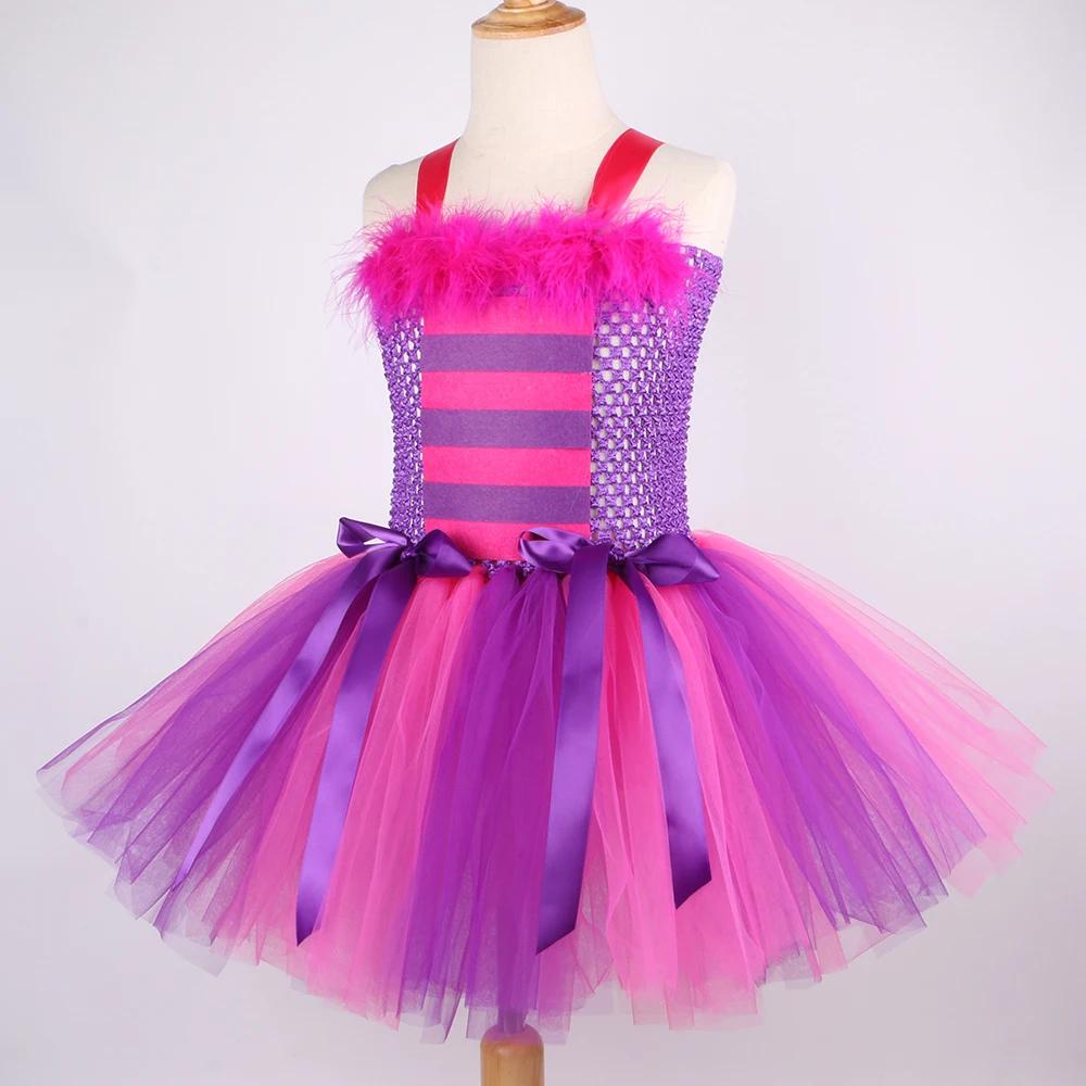 Filles Cheshire chat Costume enfants pays des merveilles dessin animé magique rayé chat Tutu robe fi