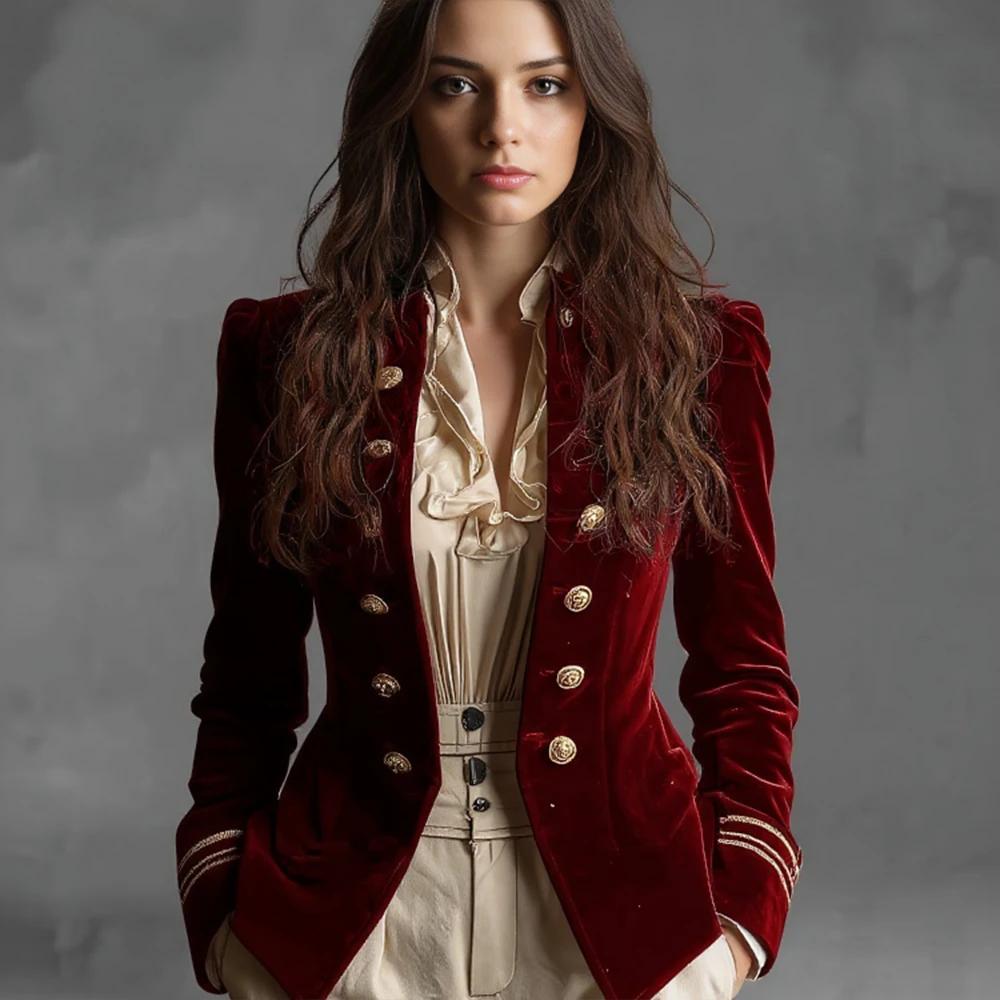 Veste élégante en velours vintage pour femme, style preppy britannique, veste ajustée décontractée,