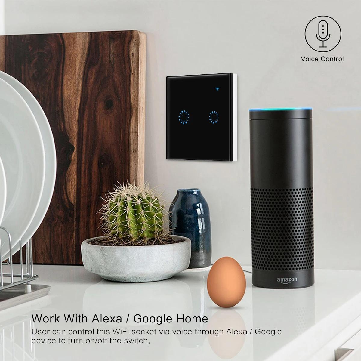 Tuya eWeLink Andrea EU WiFi Smart 3 Way Switch, 1, 2, 3 Gang, Glass Wall Touch Switch, Télécommande,