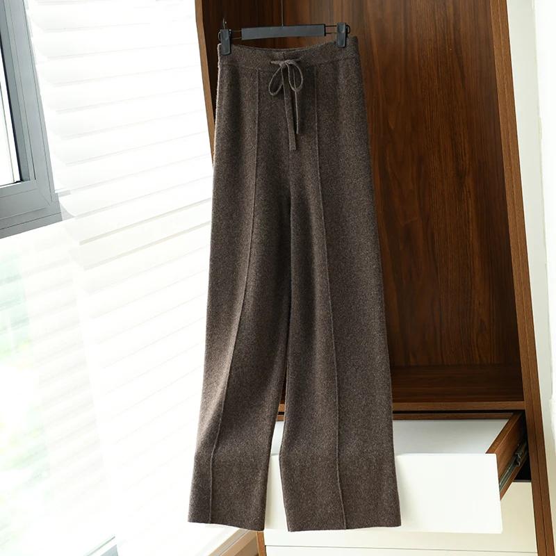 Pantalon large en cachemire polyvalent, pantalon en laine, pantalon ample, tube droit, auditif, tric