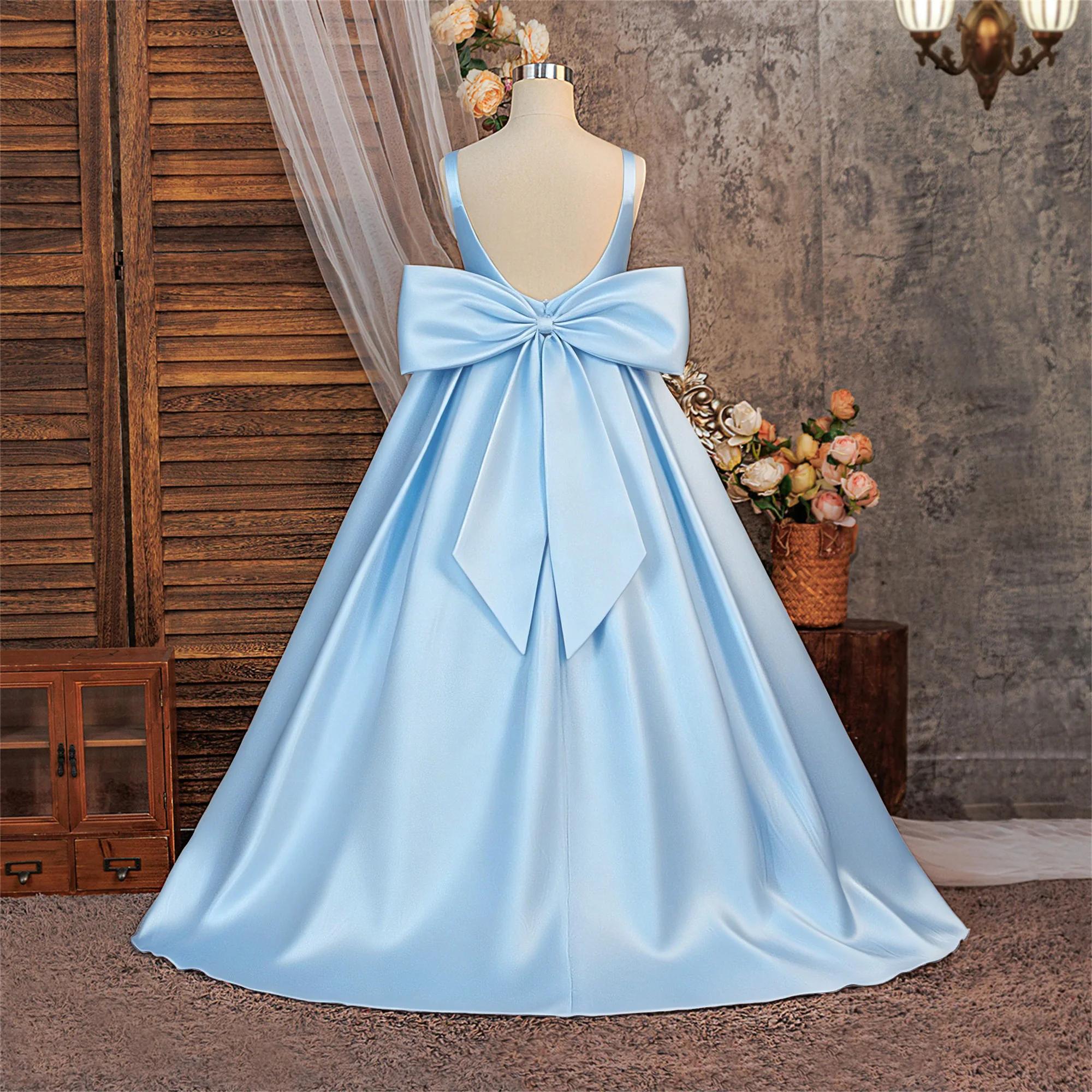 Robe de soirée de baptême pour filles, élégante, avec nœud, à la mode, pour mariage, demoiselles d'h