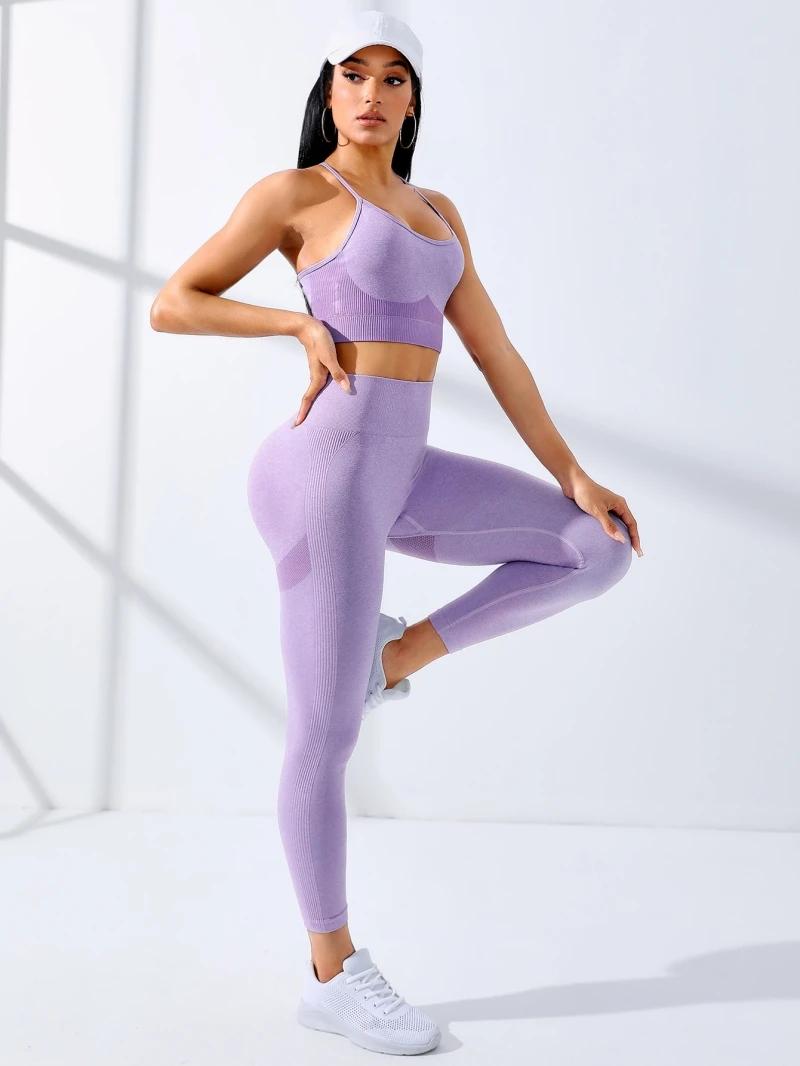 Ensemble de yoga sans couture pour femmes, tenues d'entraînement, leggings de survêtement sportifs,