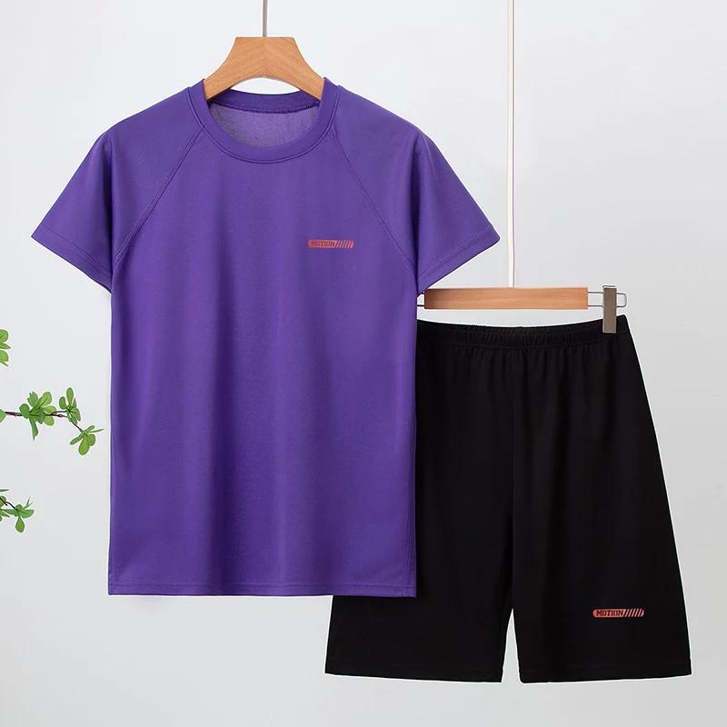 Combinaison de sport à séchage rapide pour hommes de 13 à 16 ans, 2 pièces, T-shirt ample et respira