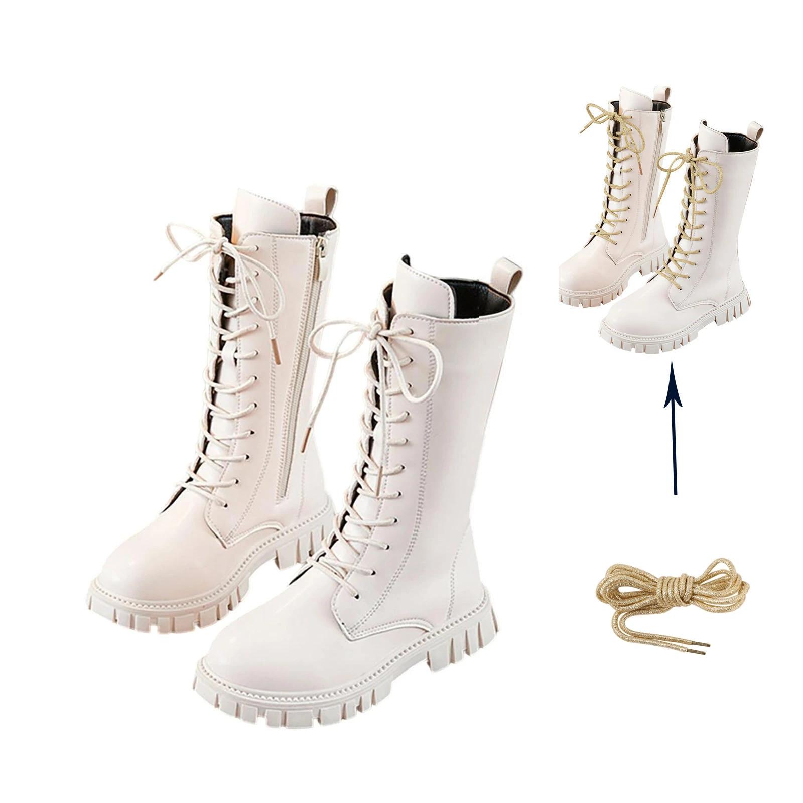Bottes en cuir PU blanc pour filles, Chic, Style coréen, mode décontractée et polyvalente, sangle la