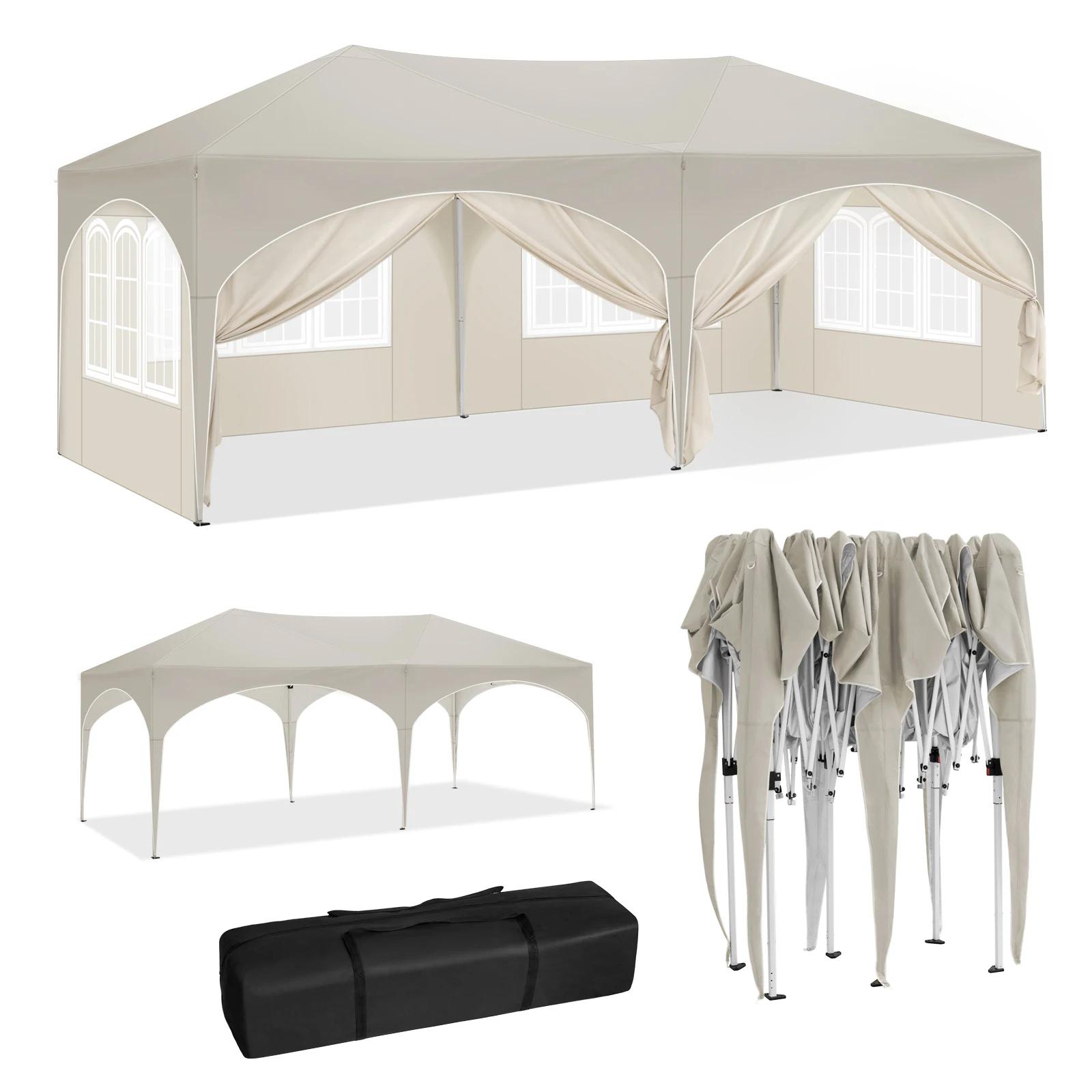 WOLTU Gazebo de pavillon pliant 3x6m auvent de jardin avec 6 parois latérales hauteur réglable tente