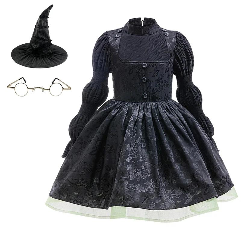Costume de sorcière maléfique magique pour fille, robe moelleuse en maille noire, style gothique, Co