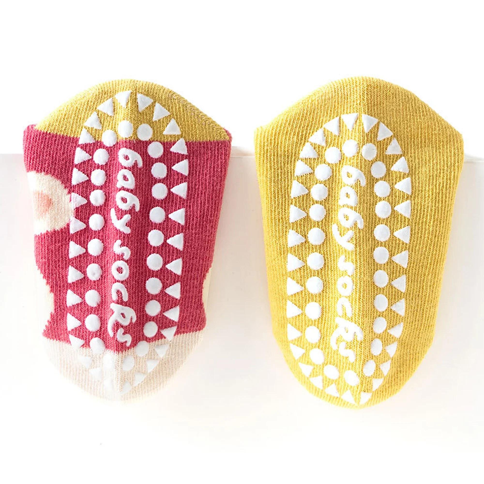 5 paires de chaussettes antidérapantes en coton pour enfants, chaussettes de sol à fleurs de dessin