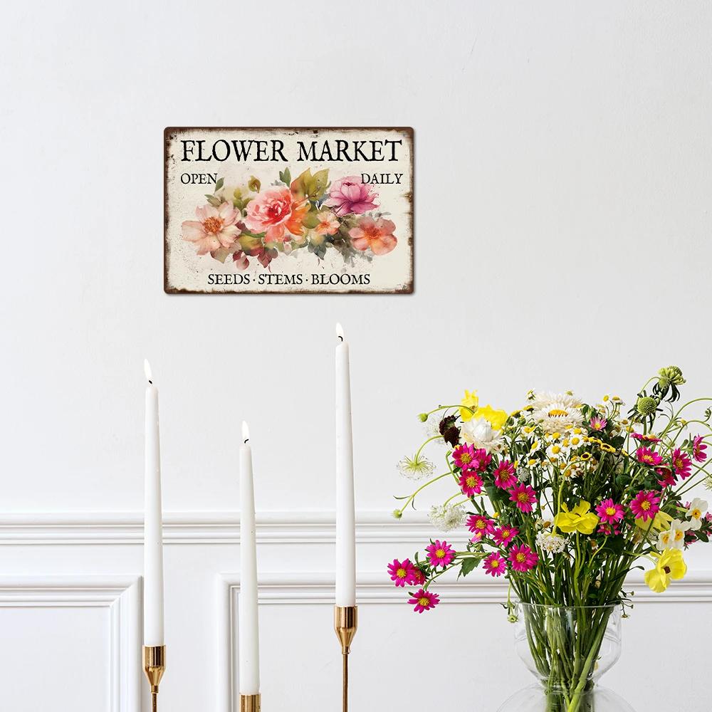 Putuo Decor-Plaque d'art rétro en métal avec fleur, décor mural vintage pour la maison, le jardin, l