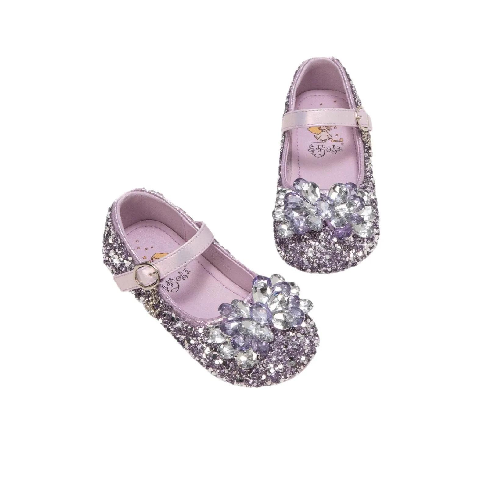 Chaussures à enfiler en cristal pour filles, chaussures plates de princesse à fond souple avec stras