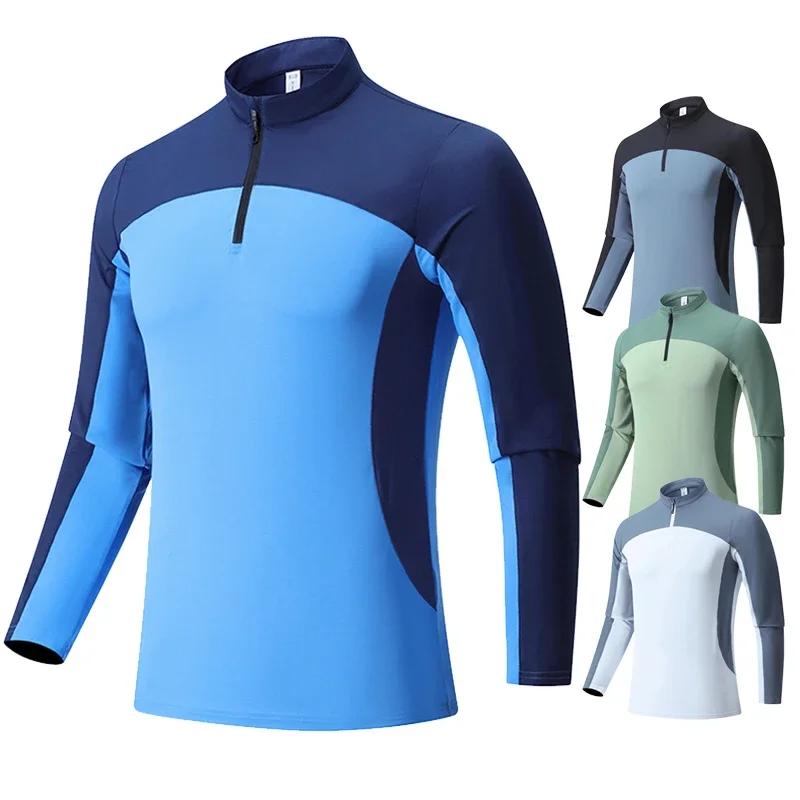 T-shirt à manches longues pour hommes, Sports de plein air, escalade, randonnée, col montant, fermet