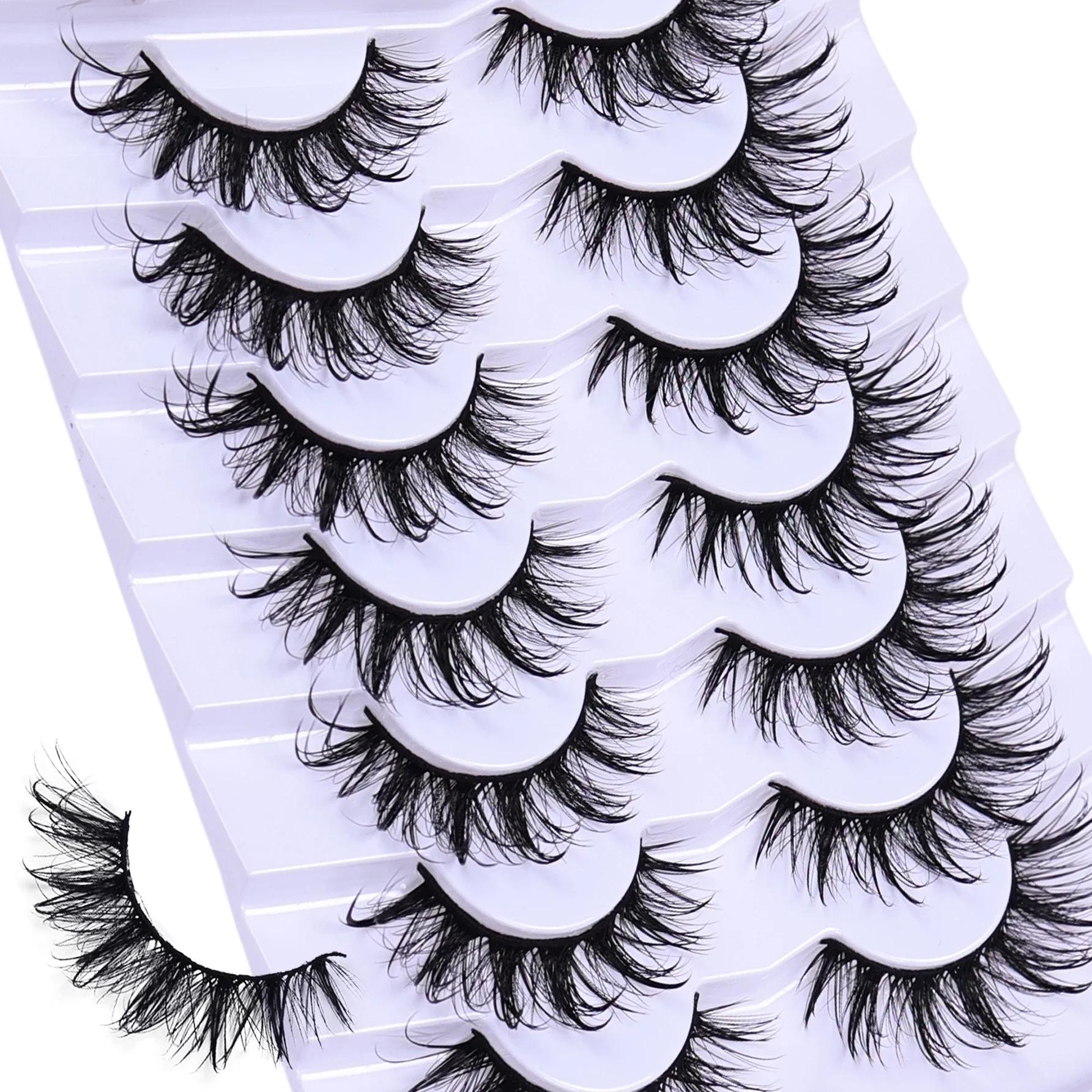 Faux cils de chat nickel é moelleux, 7 paires, look de support, contaminants, cils bouclés en D, fau