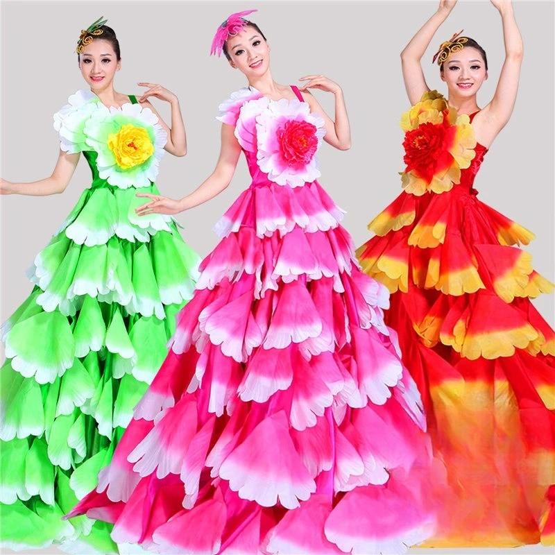 Robe de Flamenco 180/360/720 degrés, jupe gitane de danse moderne, robe à gros pétales pour femmes,