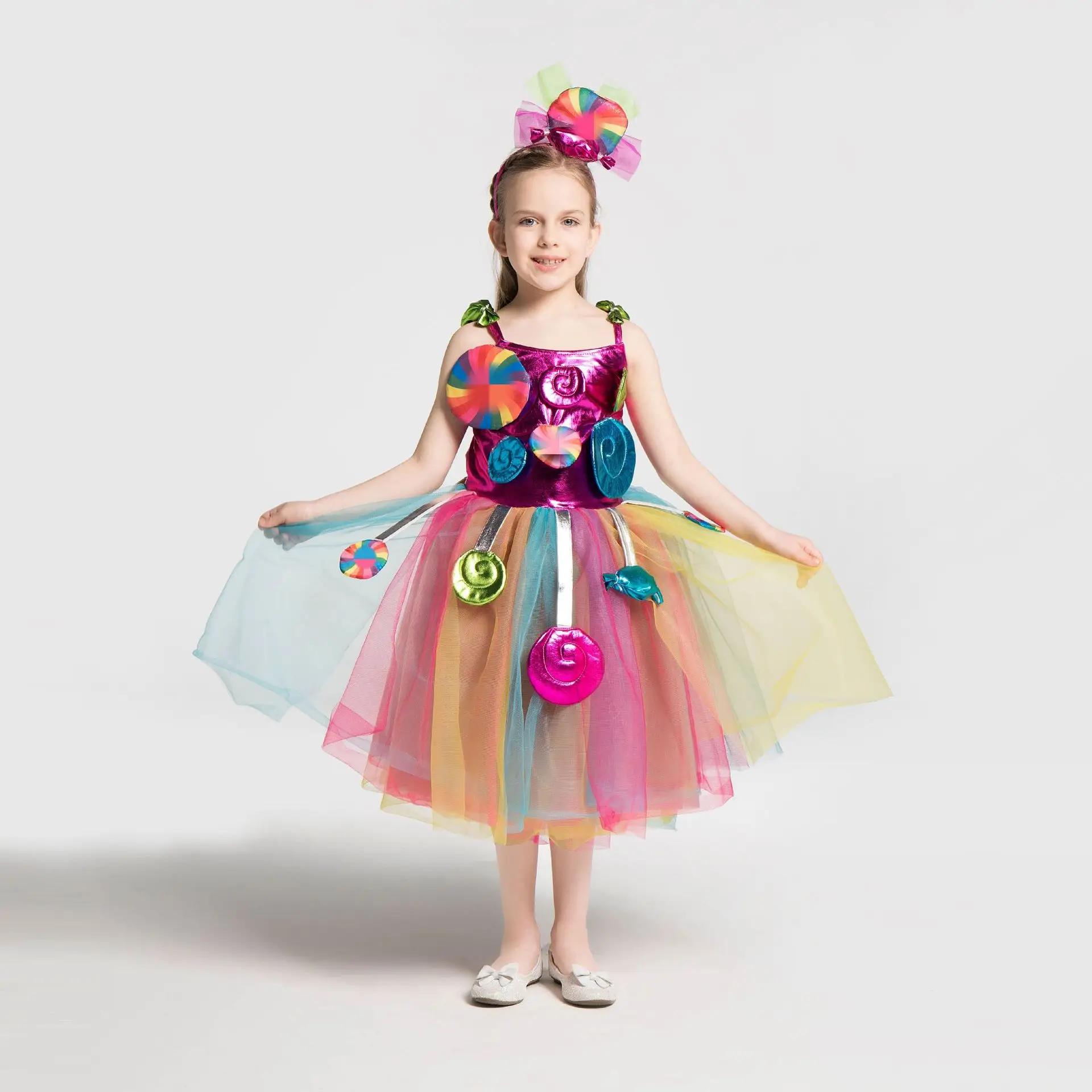 Filles arc-en-ciel sucette Costume princesse robe pourim Festival bonbons robe fantaisie carnaval an
