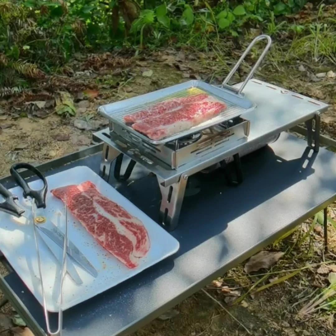 CAMPINGMOON Ustensiles de cuisine de pique-nique de camping en acier inoxydable épais portables avec