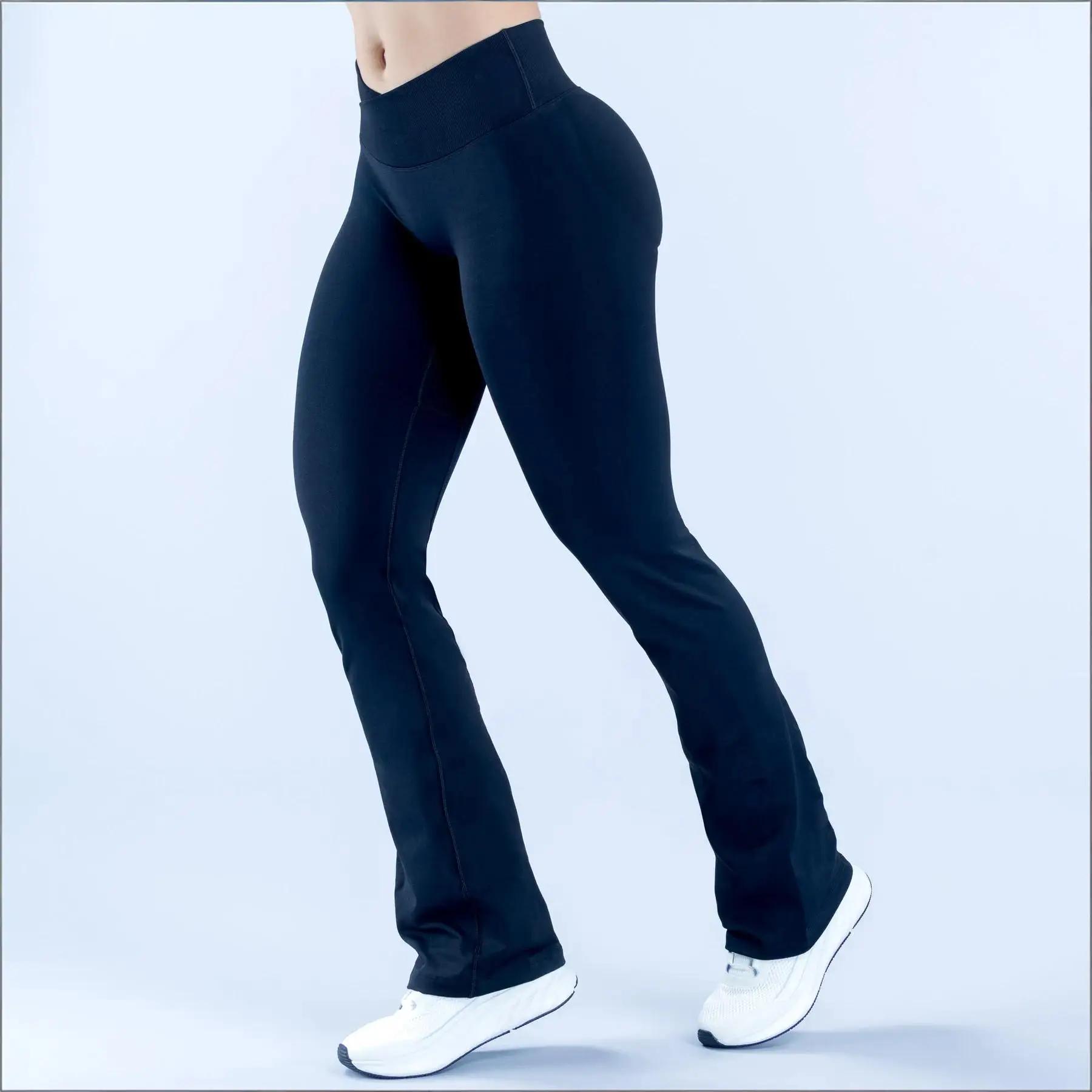 Pantalon de yoga sans couture pour femme, taille haute, croisé, legging de sport tendance, pantalon