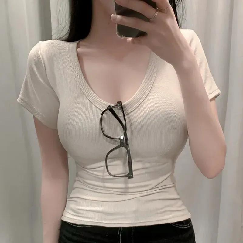 T-shirt à manches courtes pour femme 2026 – Uni, simple, décontracté, doux, polyvalent, basique, cou