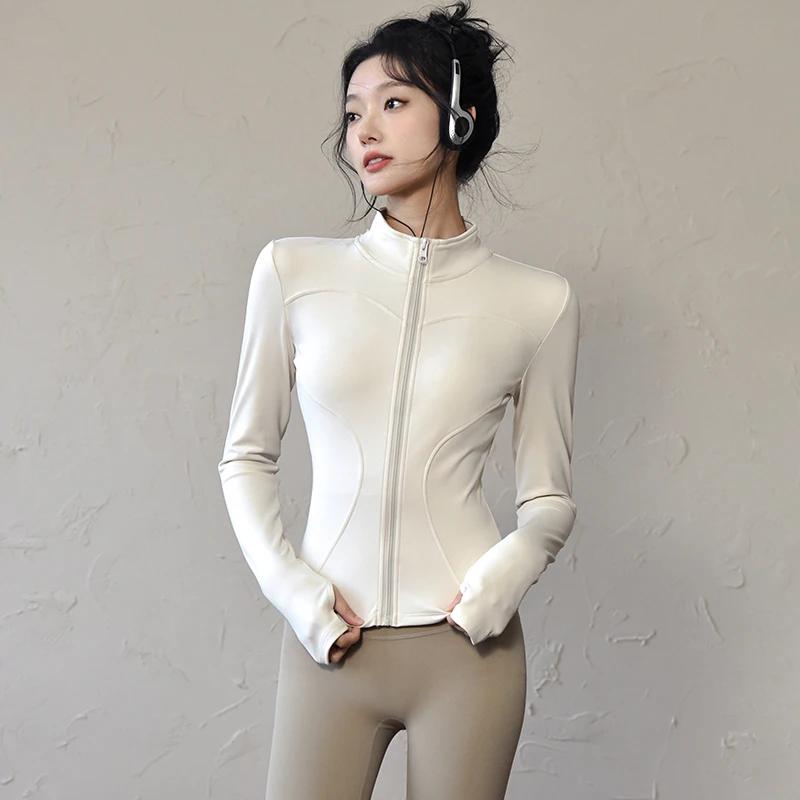 Veste de sport à manches longues pour femmes, chemise de Yoga, Fitness, fermeture éclair, haut de sp