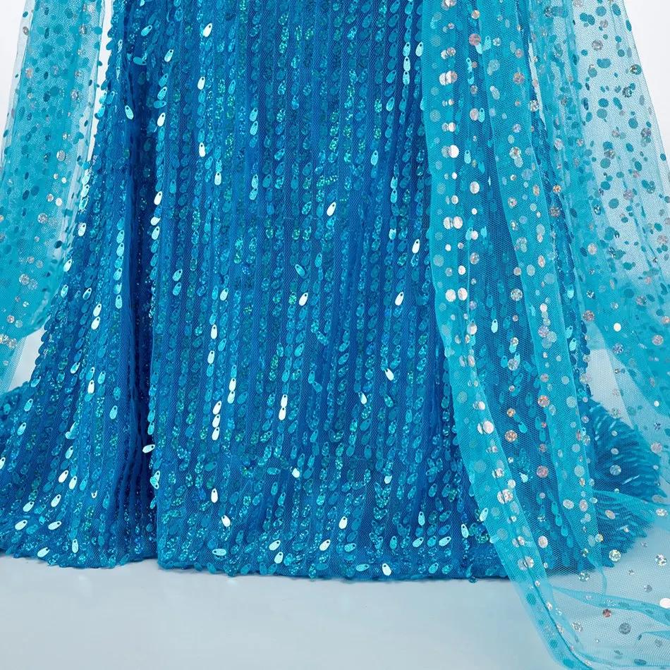 Robe de Cosplay Elsa à paillettes bleues pour enfants, Costume de princesse bleu élégant pour filles