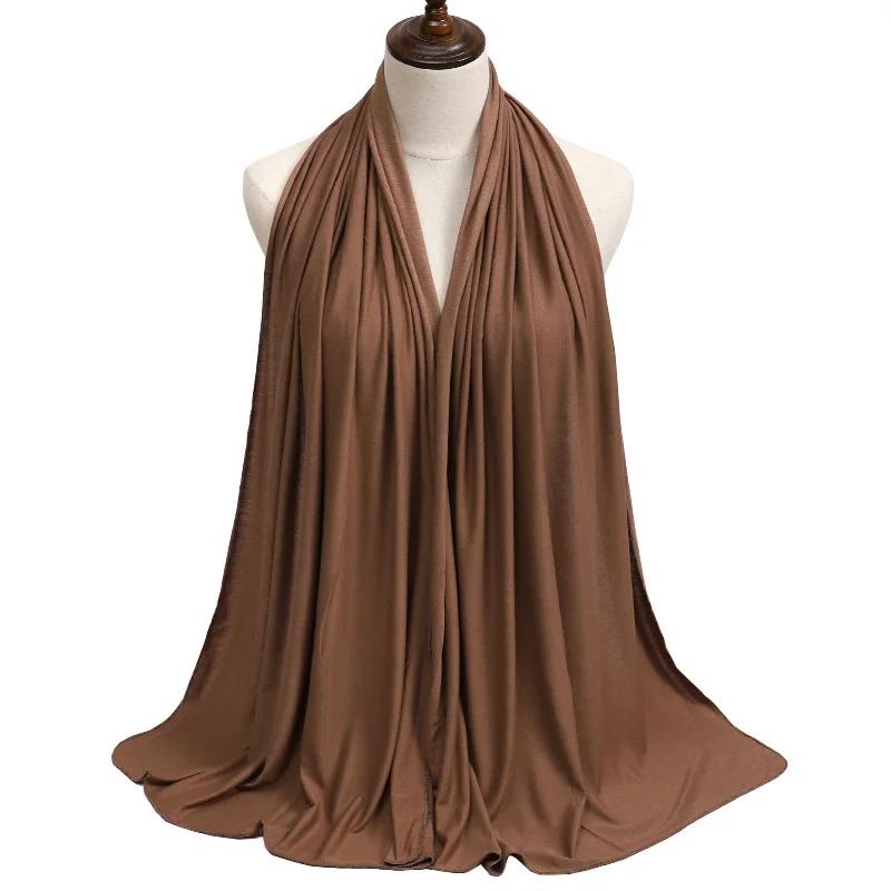 Écharpe Hijab en Jersey de Coton Modal pour Femme, Long Châle Musulman, Turban Doux Uni, Bandeau de