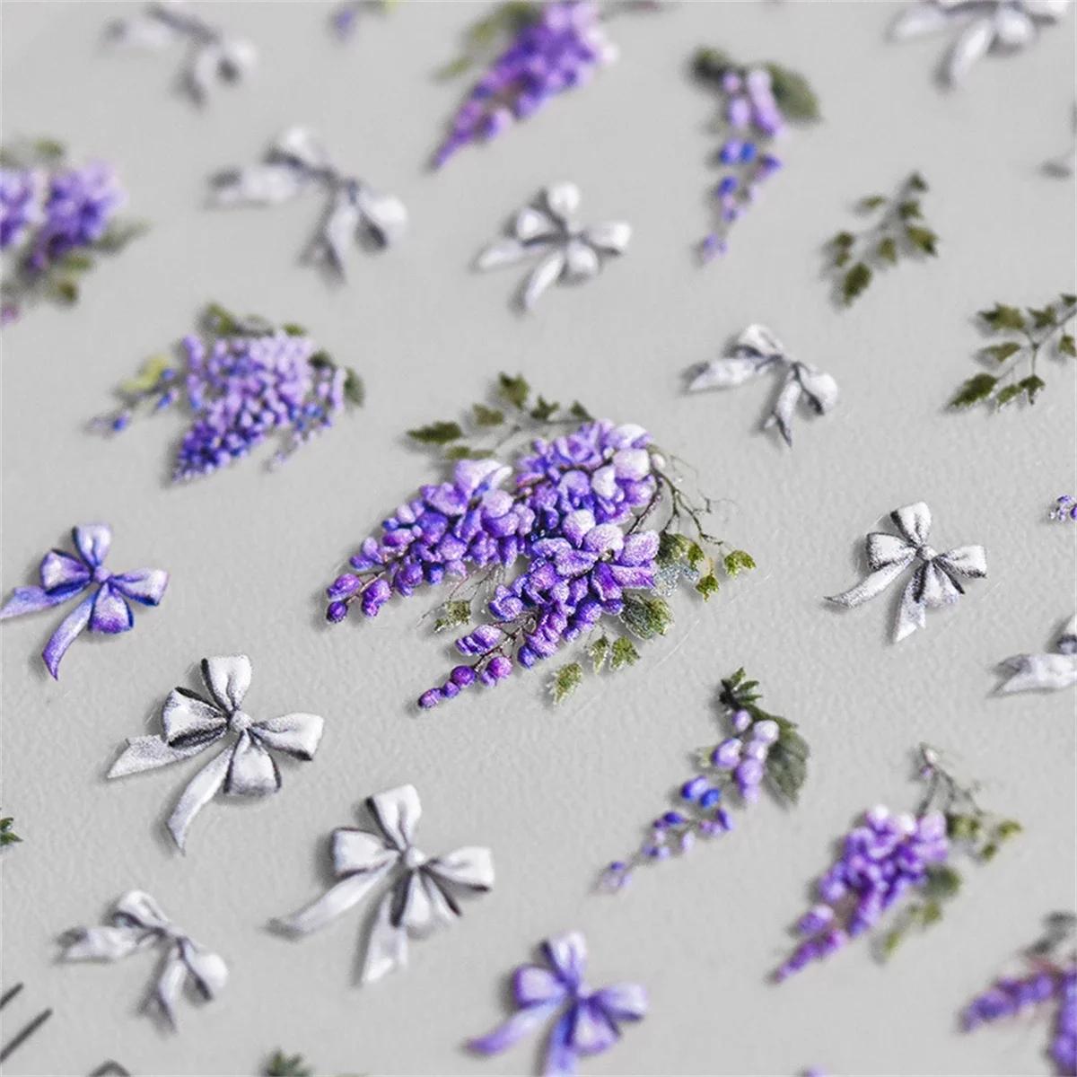 Autocollants 5D de fleurs de glycine violette pour nail art, 1 pièce, adhésif de transfert, décorati