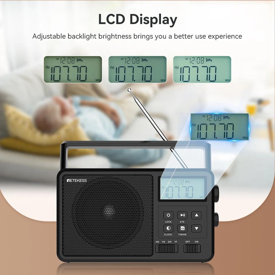 Retekess TR638 Radio numérique portable FM AM SW stéréo Bluetooth sur batterie, compatible avec écou
