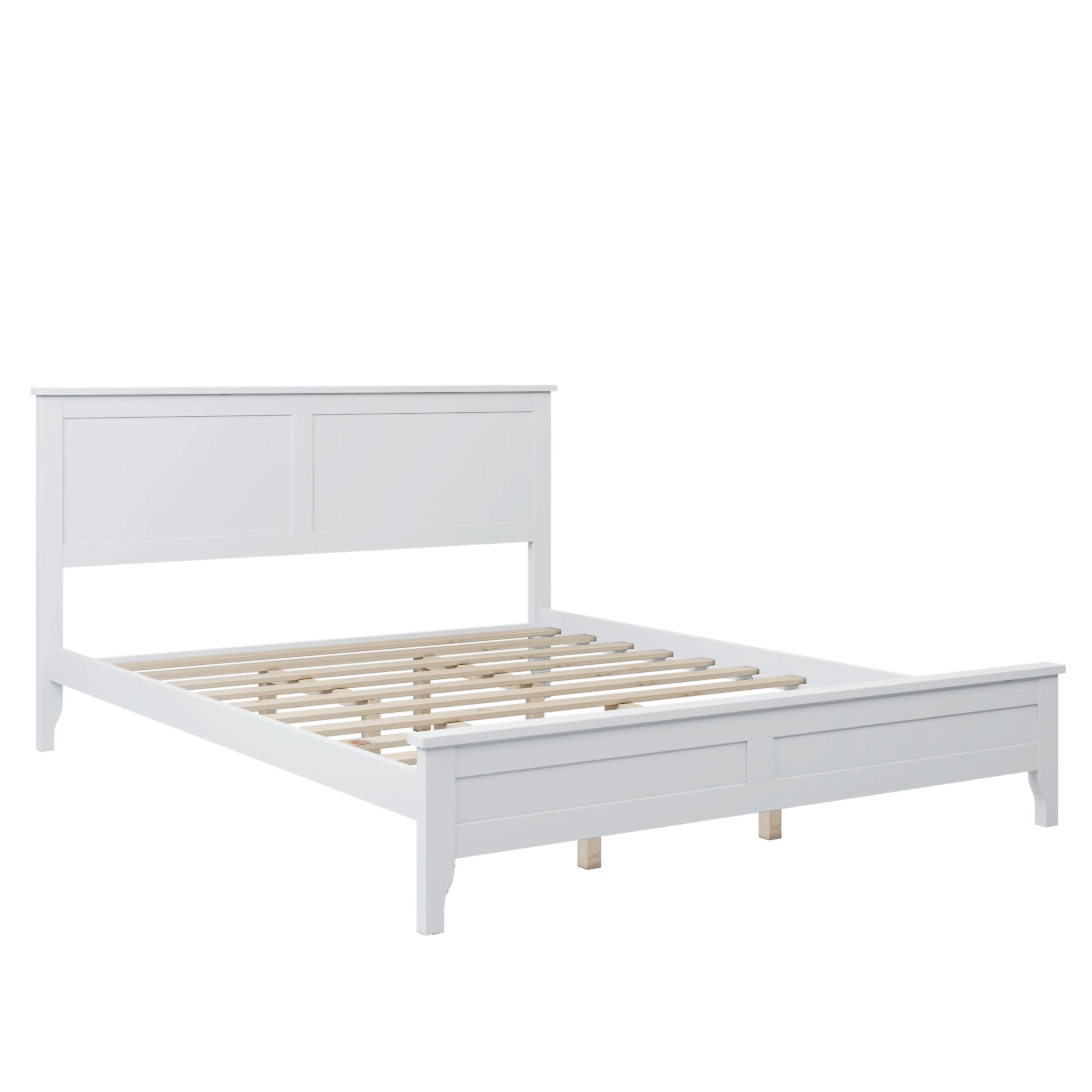 Lit à plateforme moderne en bois massif blanc, queen size