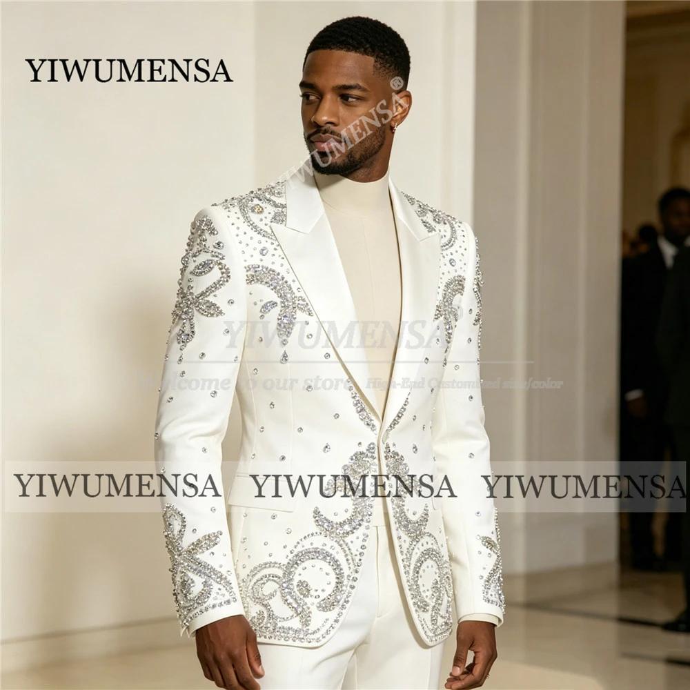 Costume de mariage exclusif pour le marié, blazer perlé de cristaux, ensemble 2 pièces personnalisé,