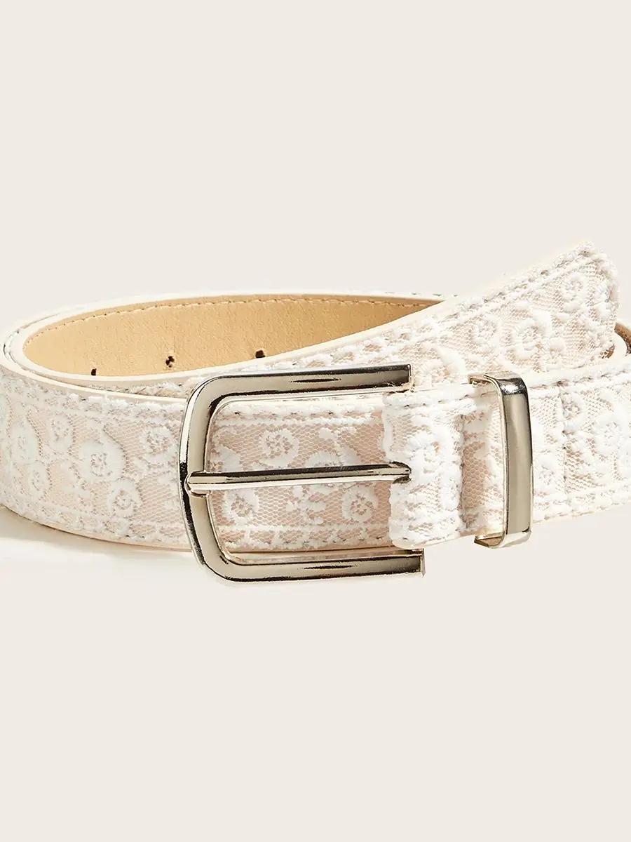 Ceinture élégante à boucle ardillon en dentelle, ceinture en cuir à la mode pour femmes, accessoire
