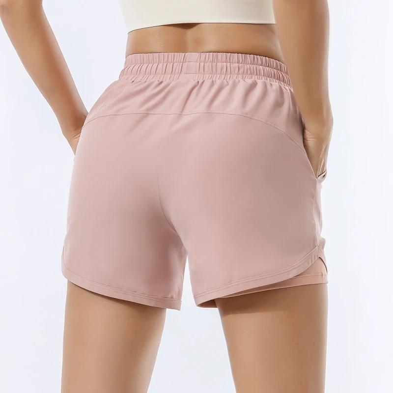 Short de sport ample pour femmes, taille haute, double couche, antidérapant, pantalon de yoga, fitne