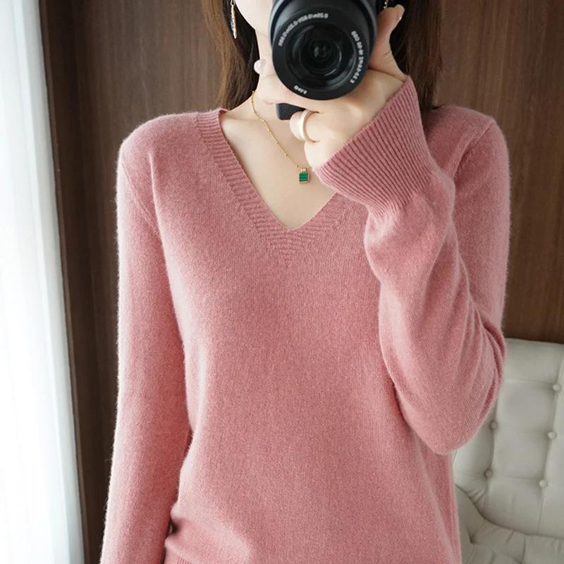 Pull en cachemire à col en V pour femme, col en dentelle, design évidé, décontracté, manches longues