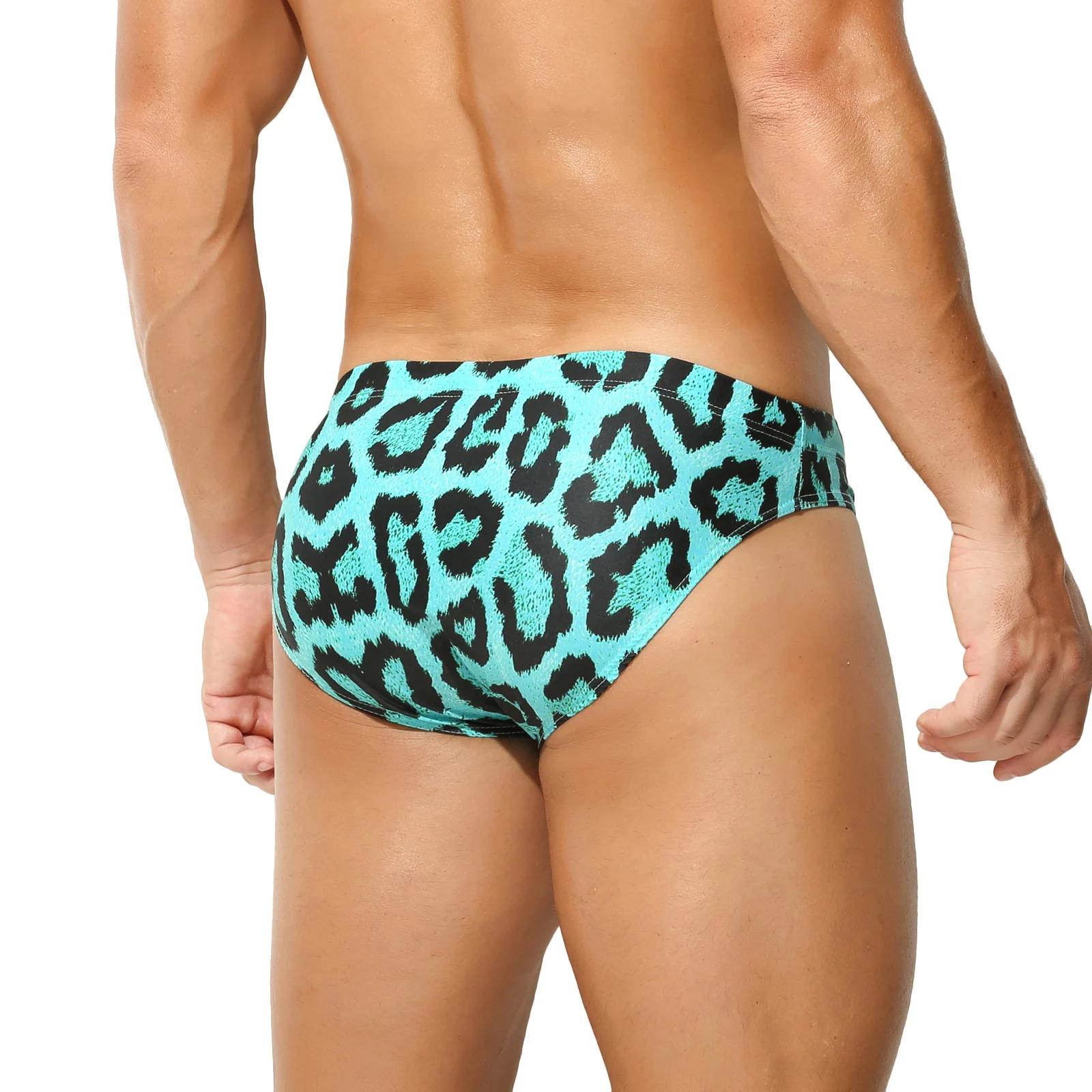 Maillot de bain pour hommes, slip de bain, Bikini, Sexy, léopard, sous-vêtements élastiques, taille