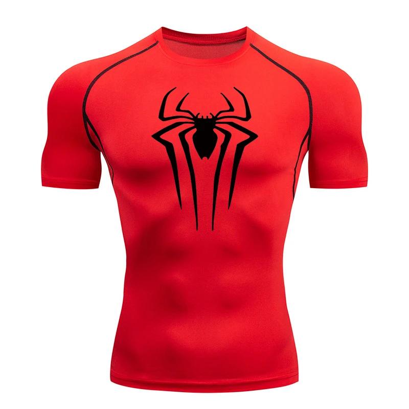 Chemise Compression Imprimée Araignée Homme - T-shirt Été Manches Courtes Séchage Rapide