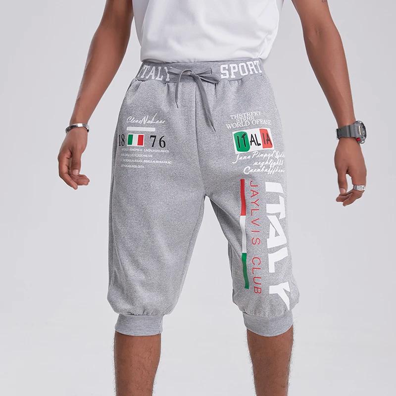 Pantalon Capri pour hommes, short de sport, short de survêtement avec cordon de serrage imprimé lett