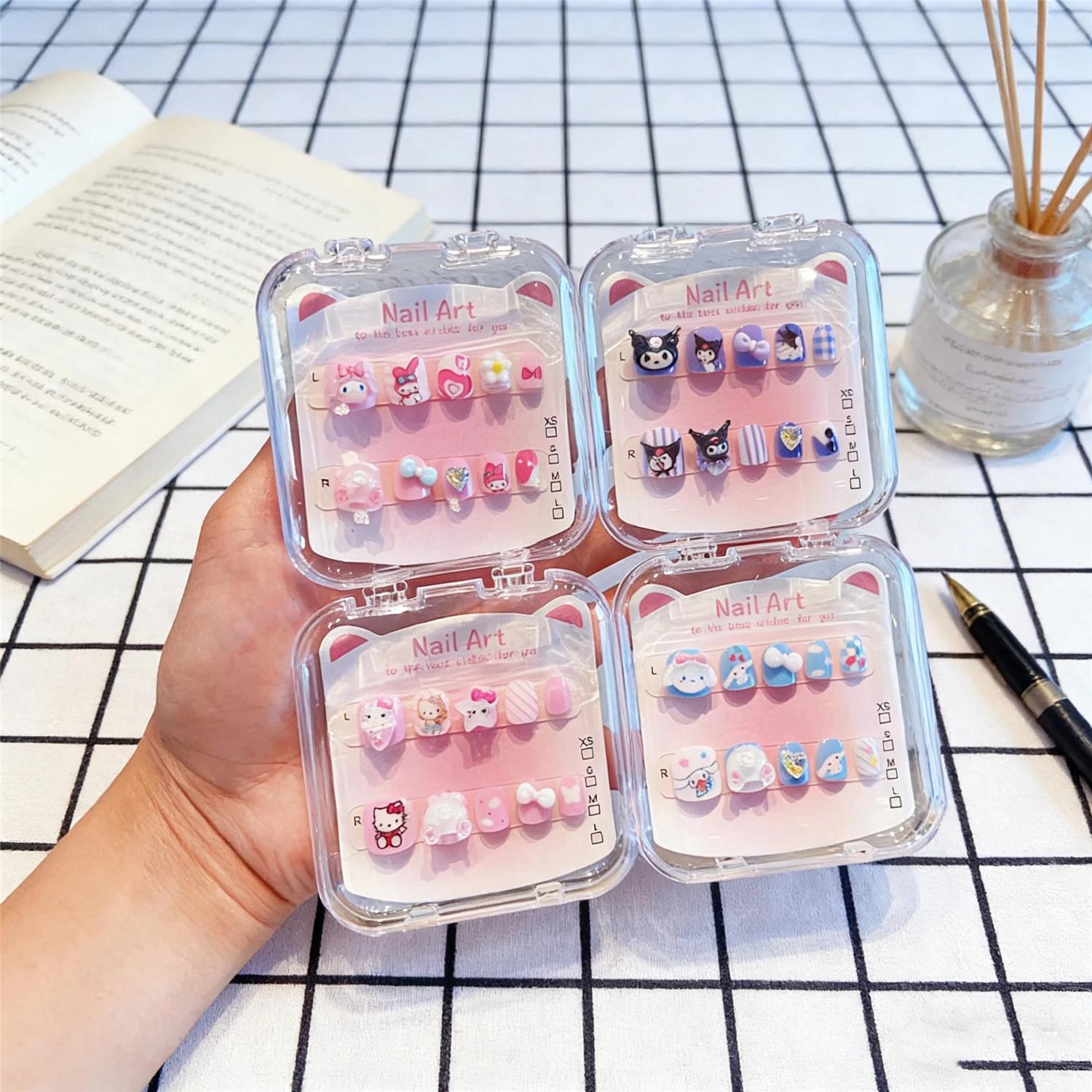 Sanrio enfants presse sur ongles et autocollants (Hello Kitty/Kuromi/ma mélodie)-3D mignon dessin an