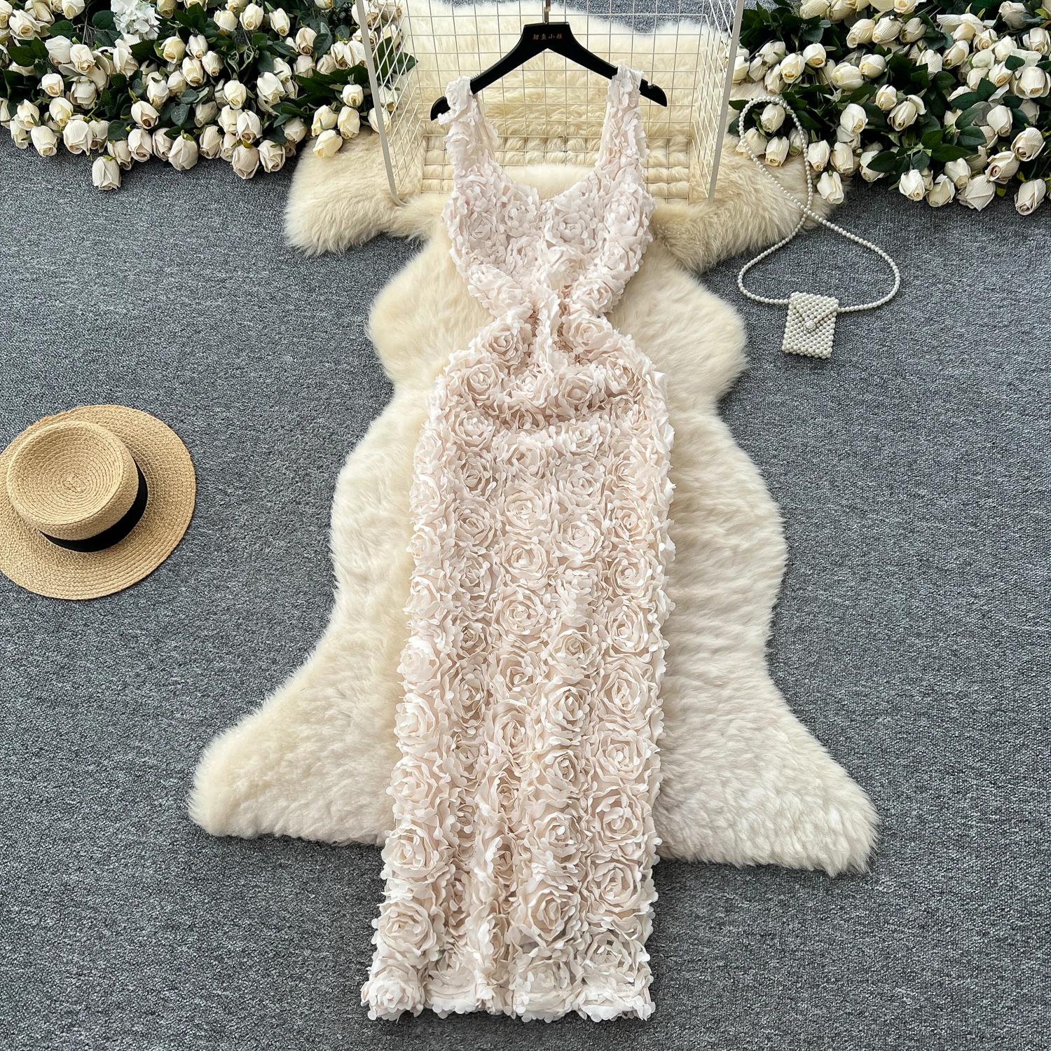 Sexy tridimensionnel Vintage mode coréenne soirée longue robe crayon robe ceremonie robes femmes vêt