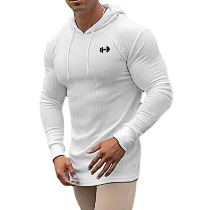 Automne respirant séchage rapide tricoté chemise à capuche hommes Fitness Sport à manches longues à