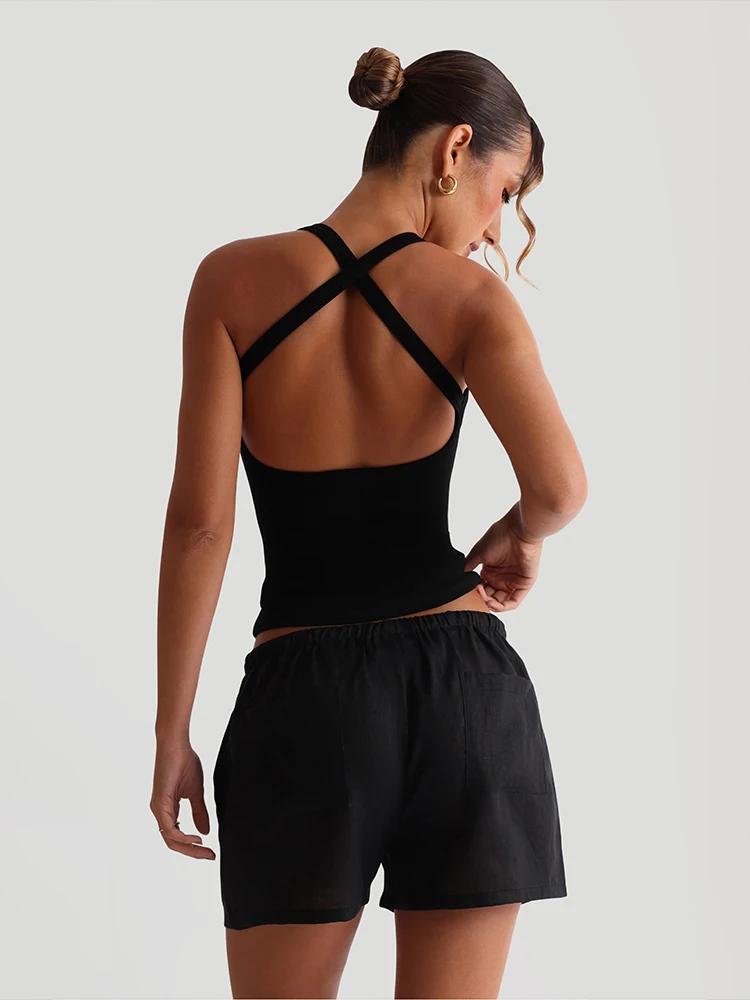 Sisterlinda col bas gilet femmes bandoulière croisée solide maigre Stretch Sexy minuit Hottie plage