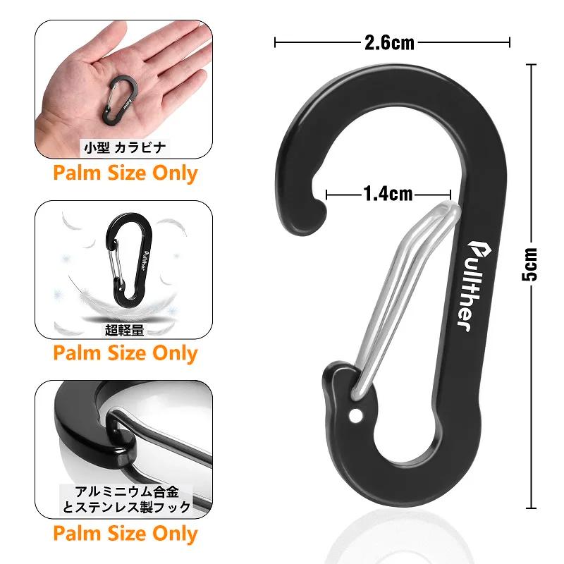 Pullther – mousqueton de pêche multi-outils, 10 pièces, anneau en D de 5cm, Aalloy en aluminium, cro