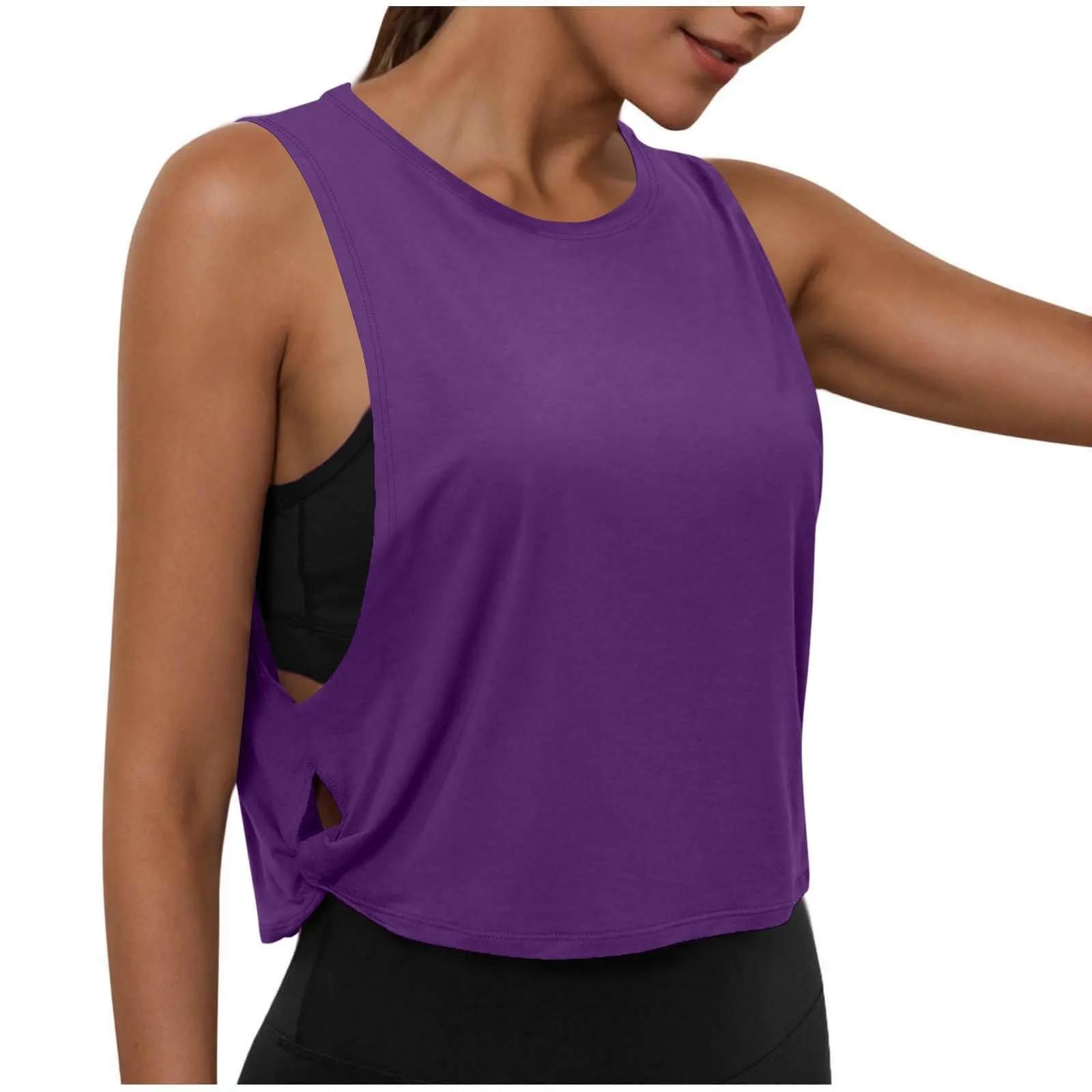 Femmes sans manches dessus de Yoga course débardeur court haut court gilet athlétique chemisier resp