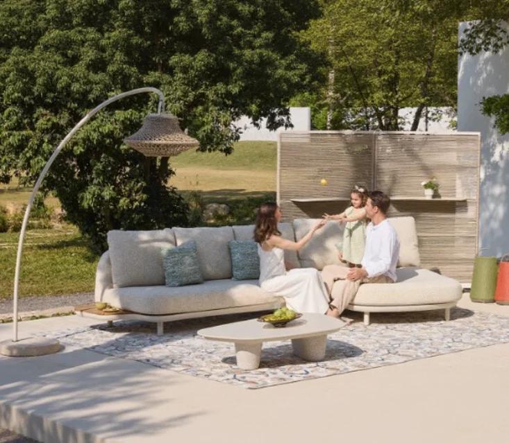Canapé d'extérieur en teck pour cours, villas, jardins de loisirs, hôtels, maisons d'hôtes, meubles