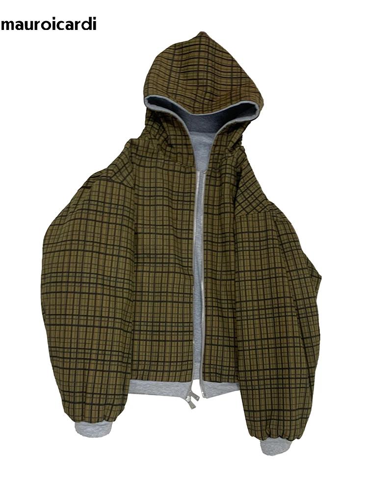 Mauroicardi automne surdimensionné réversible sweats à capuche hommes ample décontracté luxe vêtemen