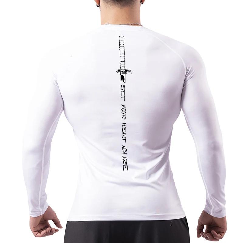 Chemise de Compression à manches longues pour hommes, imprimé épée, t-shirt athlétique à séchage rap