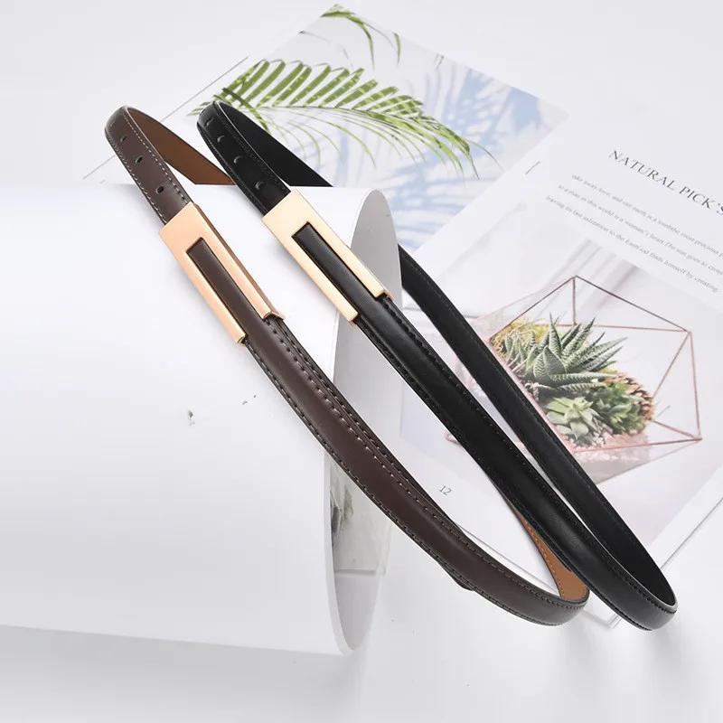 Femmes coréennes à la mode en cuir PU mince sangle de taille accessoires en métal ceinture de base f