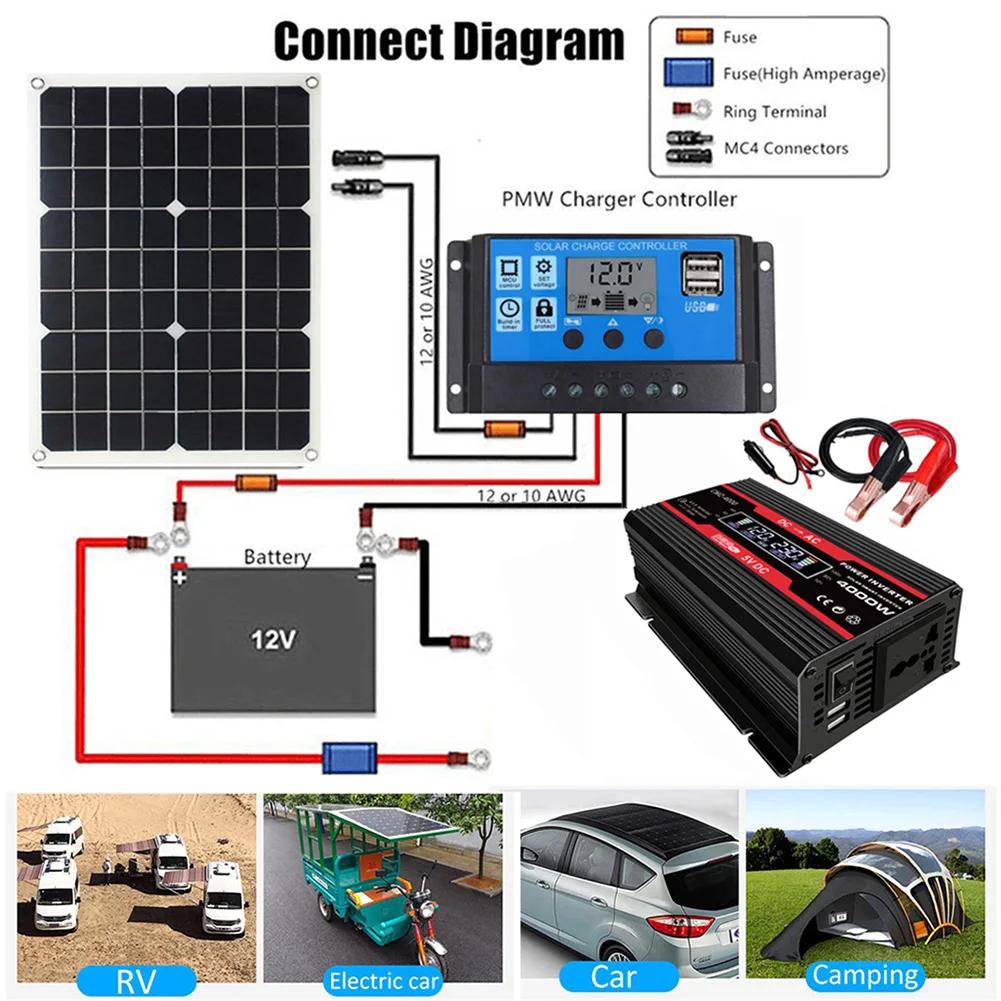 Onduleur à onde sinusoïdale modifié 4000W cc 12V à AC 110V/220V, affichage LCD, convertisseur de pui