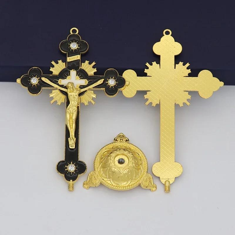 Figurines de reliques d'église, Crucifix de jésus-Christ sur le support, croix murale, décoration de