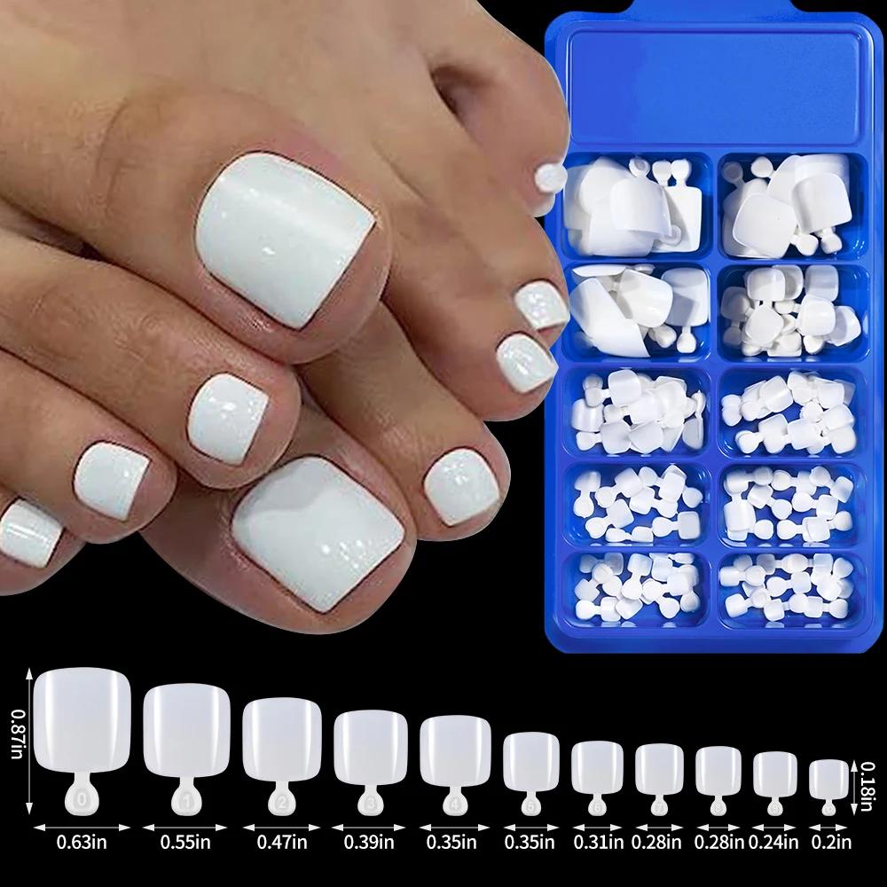 100 pièces faux ongles blanc naturel presse sur orteil pied couverture complète ongles carrés consei