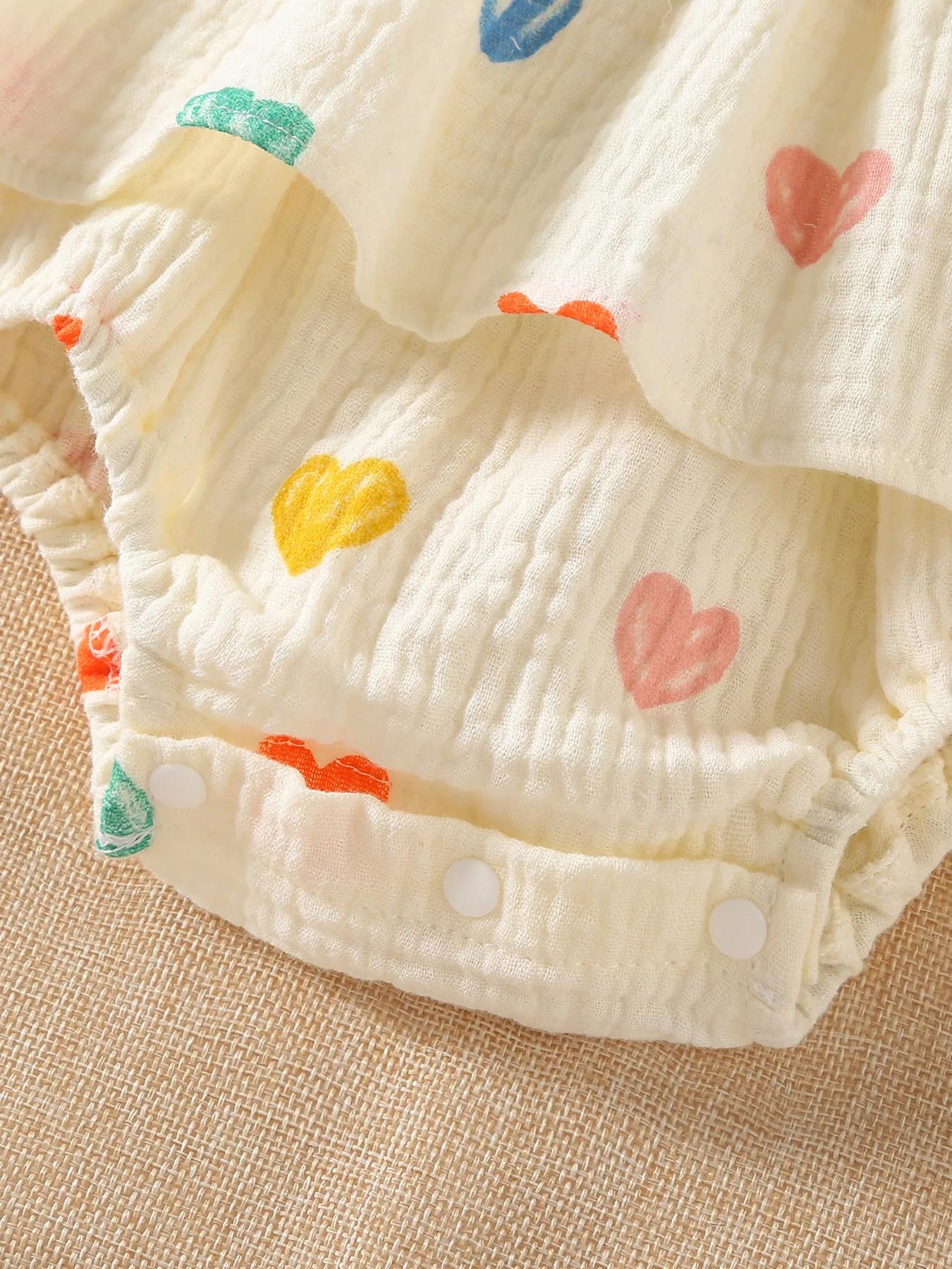 Ensemble de vêtements d'été pour nouveau-né fille 3M-2T, combinaison à imprimé cœur, body jaune pour