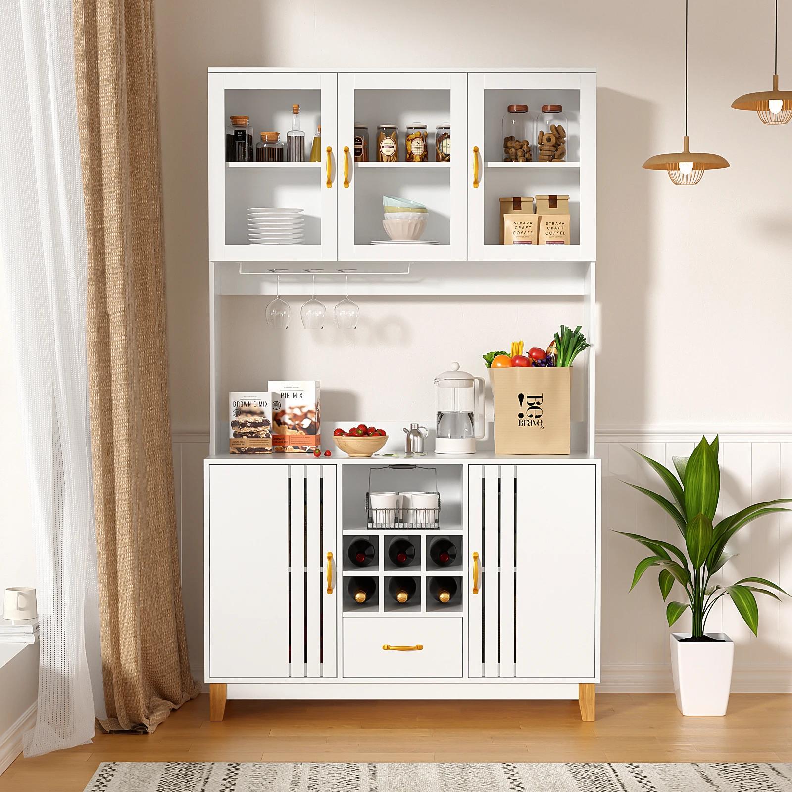 Garde-manger de cuisine haut de 78.7 "avec support pour micro-ondes, clapier autoportant avec porte-