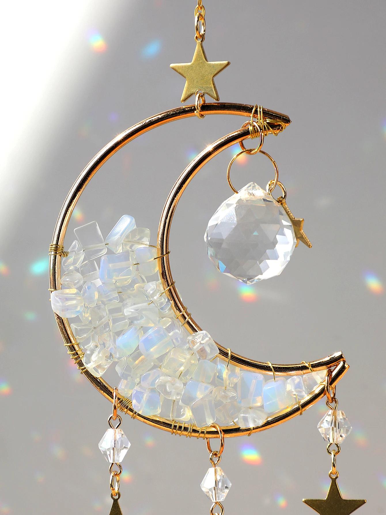 Attrape-rêves en cristal, attrape-soleil pour fenêtre intérieure, boule de prisme, lune, arc-en-ciel